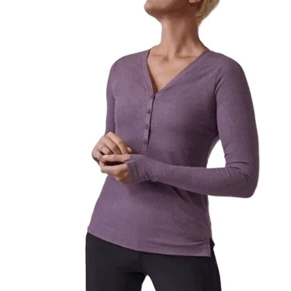 Athleta Tops - Athleta Uptempo Ribbed Long Sleeve Henley Tee Purple Size Small